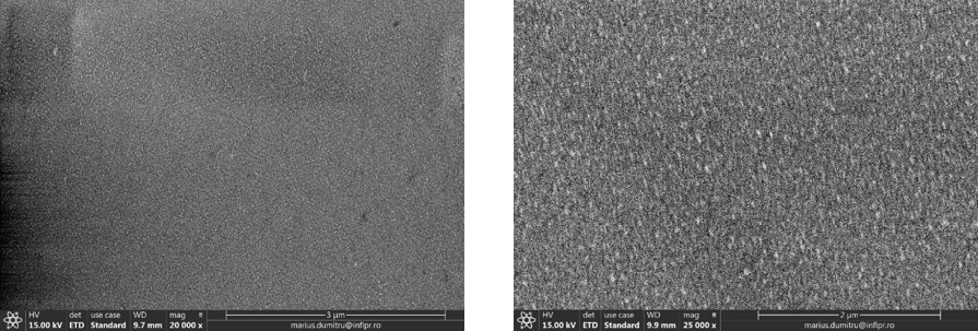 SEM samples of 1(left) and 5 nm (right) thickness on OG